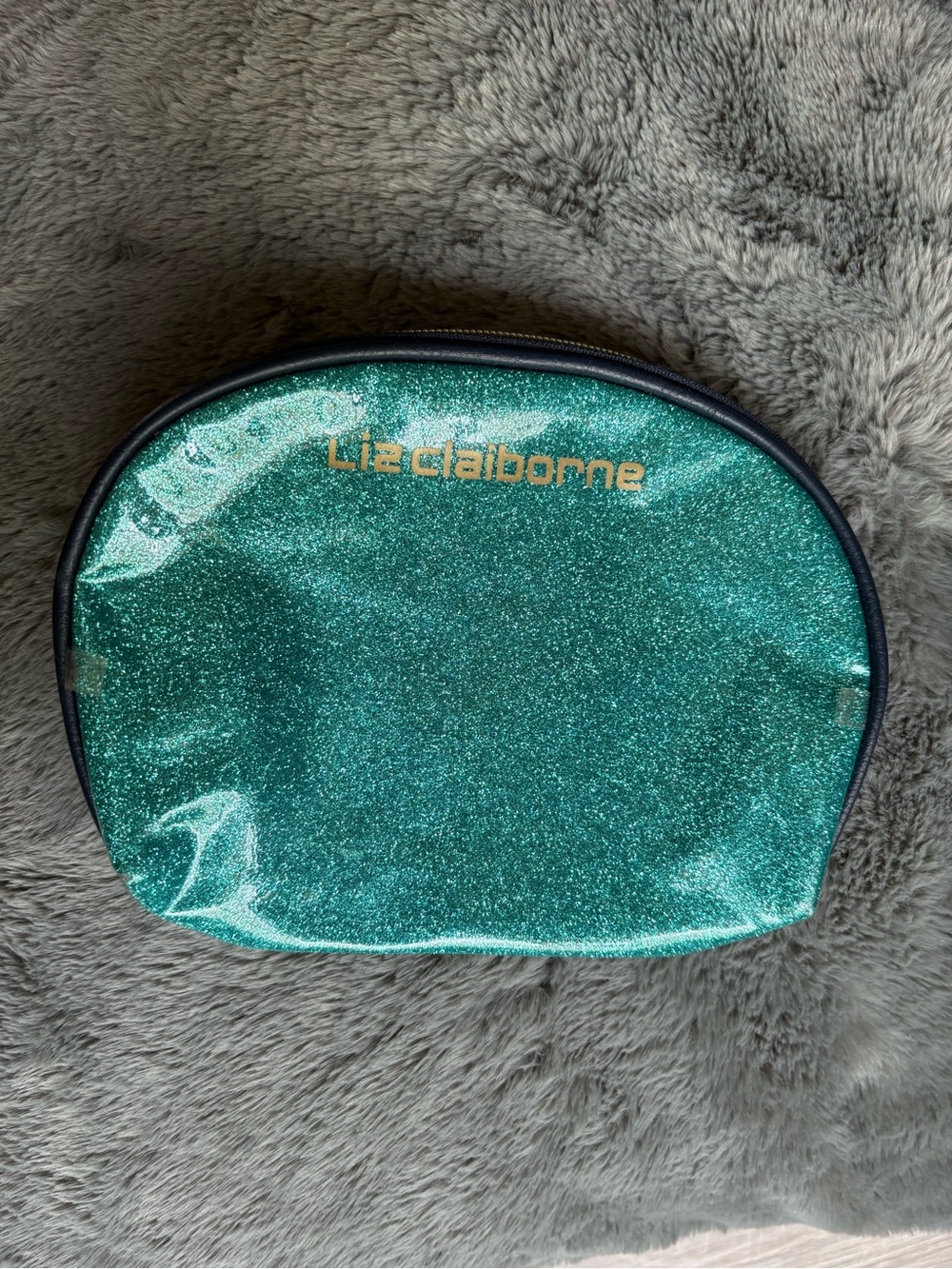 Liz Claiborne Teal Glitter Sparkle Cosmetic Makeup Bag Y2K